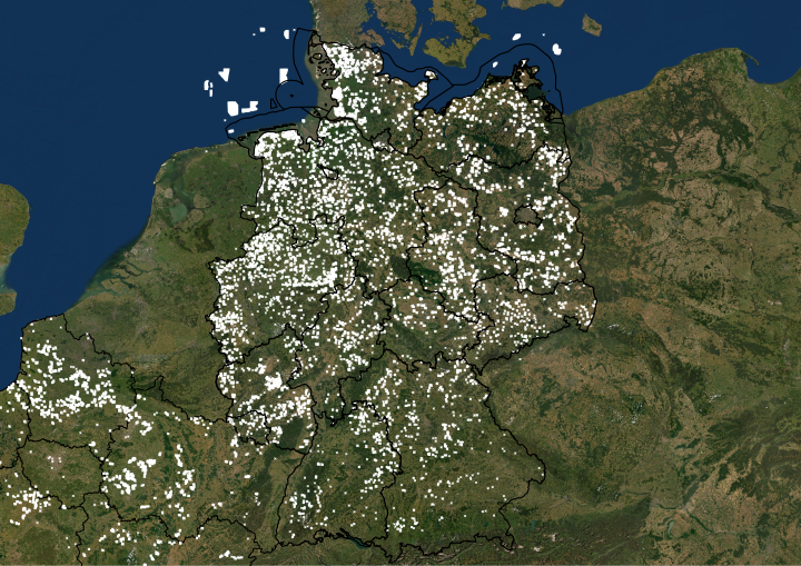 Alle Windenergieanlagen Deutschlands und Frankreichs in einer Datenbank.